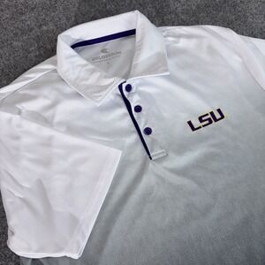 LSU Tigers Men's Polo Shirt Large‎ White Purple Gradient Short Sleeve College